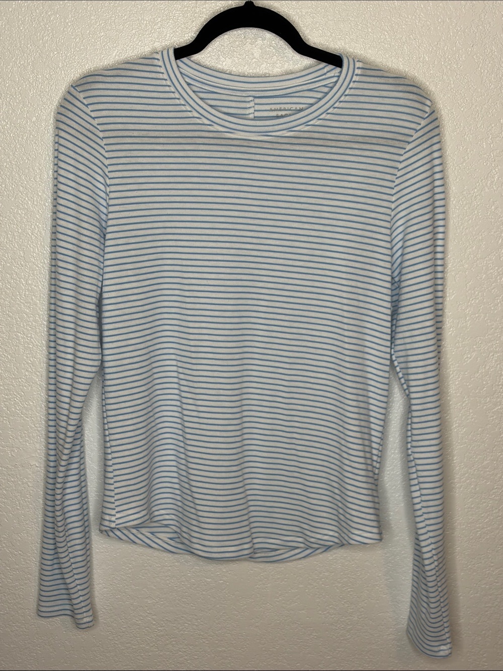 American Eagle White & Blue Striped Crew Neck Tee Shirt Size XL Nautical Classic